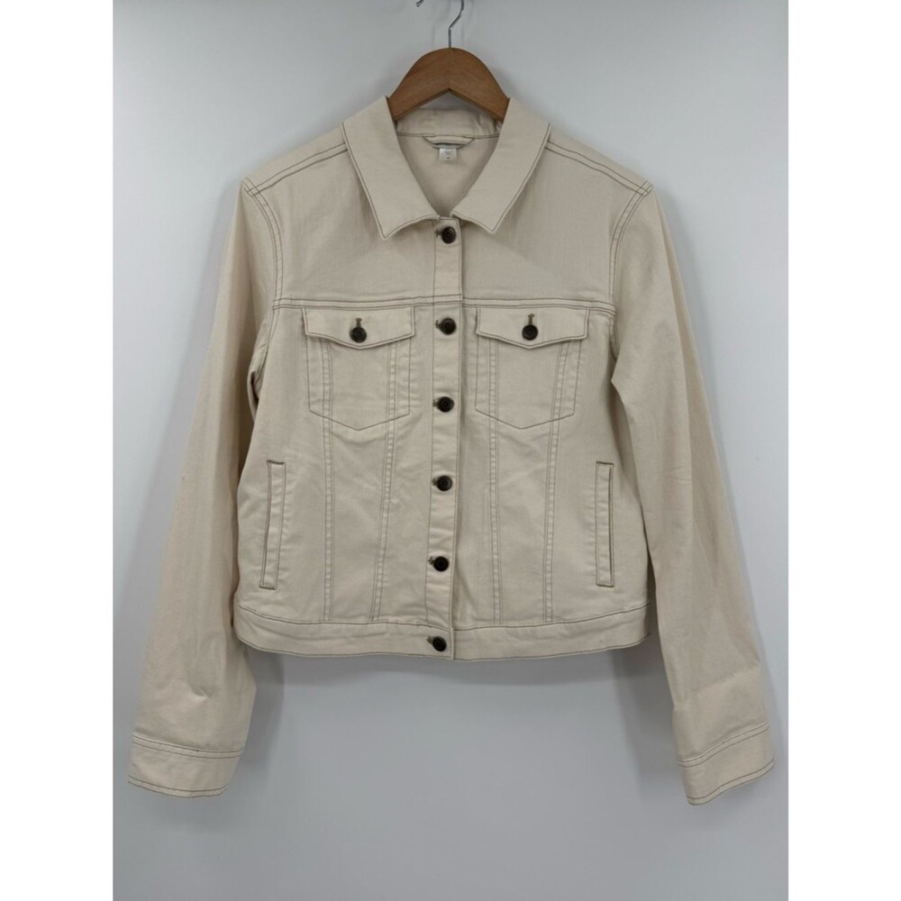 ✦ Garnet Hill Stretch Denim Trucker Jacket | Cream | 12